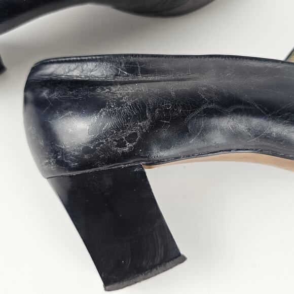 Vtg 1970s two tone leather square toe retro mod block heel pumps shoes 7.5 - Picture 8 of 8